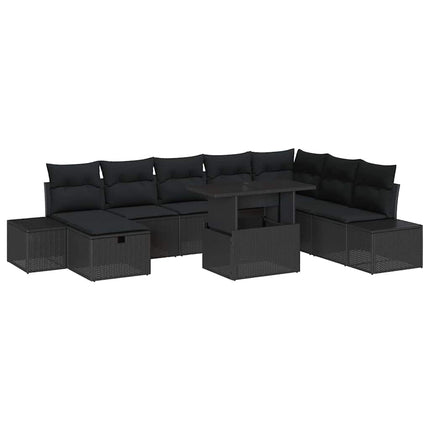 Trädgårdsoffset 11 pcs Svart Poly rattan