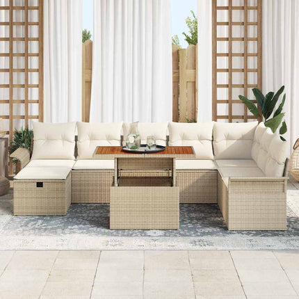 Trädgårdsoffset med kudde med lagring 9 pcs Beige konstrotting