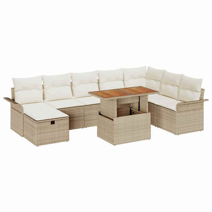 Trädgårdsoffset med kudde med lagring 9 pcs Beige konstrotting