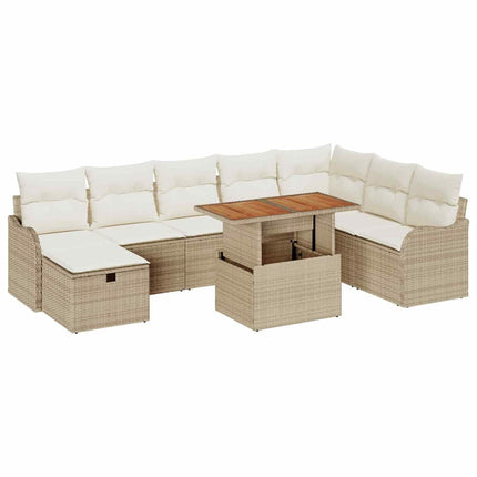 Trädgårdsoffset med kudde med lagring 9 pcs Beige konstrotting