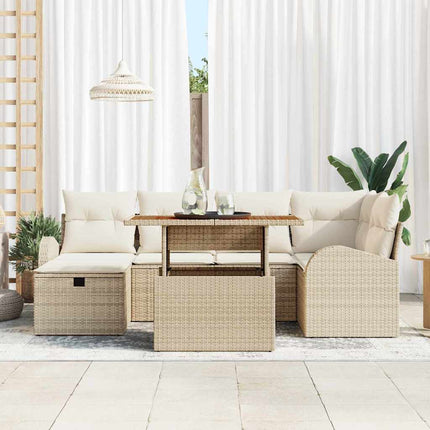 Trädgårdsoffset med kudde med lagring 7 pcs Beige konstrotting