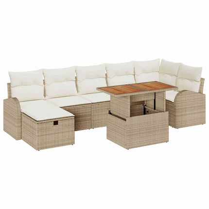 Trädgårdsoffset med kudde med lagring 8 pcs Beige konstrotting
