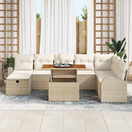 Trädgårdsoffset med kudde med lagring 9 pcs Beige konstrotting