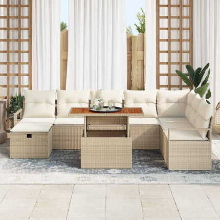 Trädgårdsoffset med kudde med lagring 9 pcs Beige konstrotting