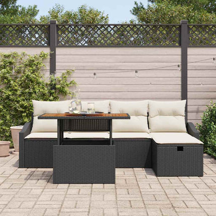 Trädgårdsoffset med kudde med lagring 6 pcs Svart konstrotting