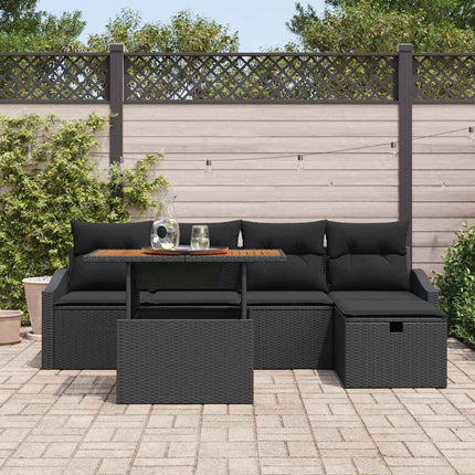 Trädgårdsoffset med kudde med lagring 6 pcs Svart konstrotting