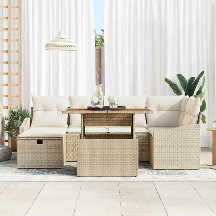 Trädgårdsoffset med kudde med lagring 7 pcs Beige konstrotting