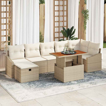 Trädgårdsoffset med kudde med lagring 8 pcs Beige konstrotting