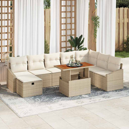 Trädgårdsoffset med kudde med lagring 9 pcs Beige konstrotting