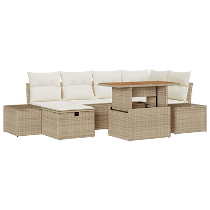 Trädgårdsoffset med kudde med lagring 7 pcs Beige konstrotting