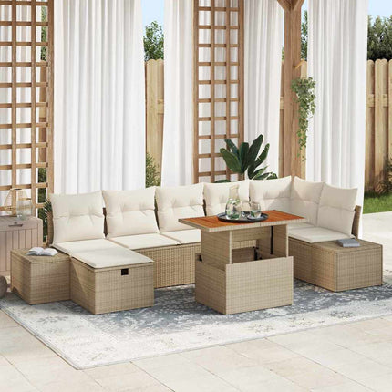 Trädgårdsoffset med kudde med lagring 8 pcs Beige konstrotting