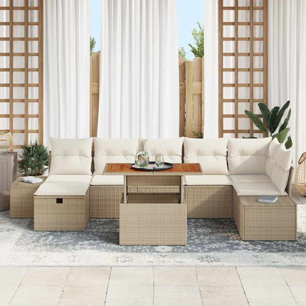 Trädgårdsoffset med kudde med lagring 8 pcs Beige konstrotting