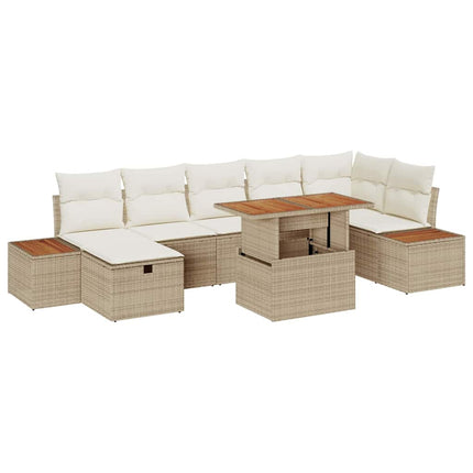 Trädgårdsoffset med kudde med lagring 8 pcs Beige konstrotting