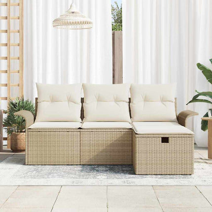 Trädgårdsoffset med kudde med lagring 4 pcs Beige Poly rattan