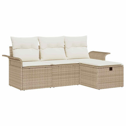Trädgårdsoffset med kudde med lagring 4 pcs Beige Poly rattan