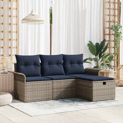 Trädgårdsoffset med kudde med lagring 4 pcs Poly rattan