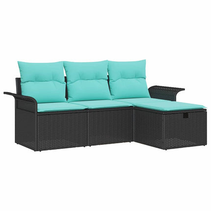 Trädgårdsoffset med kudde med lagring 4 pcs Poly rattan