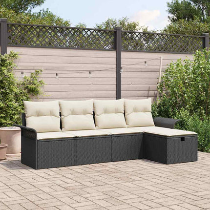 Trädgårdsoffset med kudde med lagring 5 pcs Svart Poly rattan