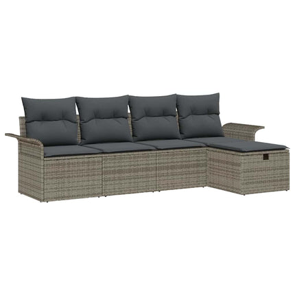 Trädgårdsoffset med kudde med lagring 5 pcs Grå Poly rattan