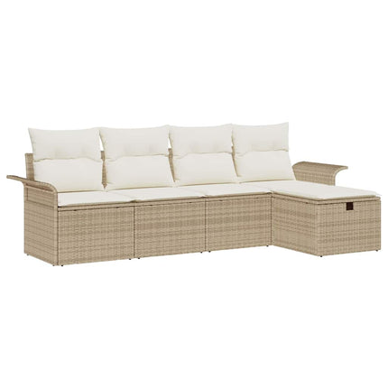 Trädgårdsoffset med kudde med lagring 5 pcs Beige Poly rattan