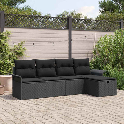 Trädgårdsoffset med kudde med lagring 5 pcs Svart Poly rattan
