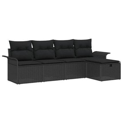 Trädgårdsoffset med kudde med lagring 5 pcs Svart Poly rattan