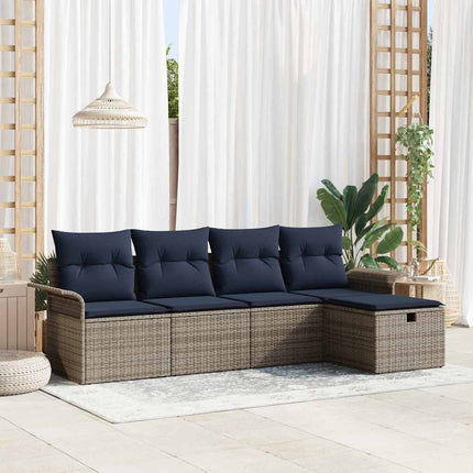 Trädgårdsoffset med kudde med lagring 5 pcs Poly rattan