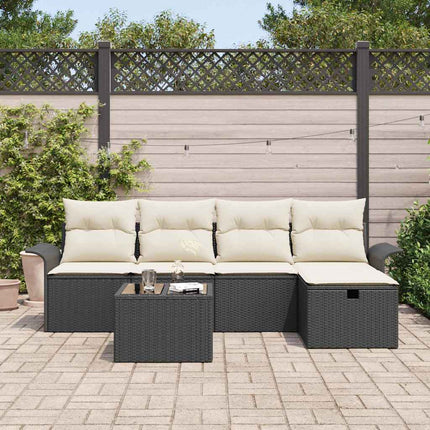 Trädgårdsoffset med kudde med lagring 6 pcs Svart Poly rattan