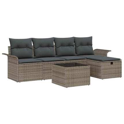 Trädgårdsoffset med kudde med lagring 6 pcs Grå Poly rattan