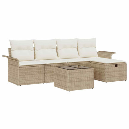 Trädgårdsoffset med kudde med lagring 6 pcs Beige Poly rattan
