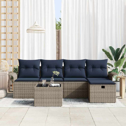 Trädgårdsoffset med kudde med lagring 6 pcs Poly rattan