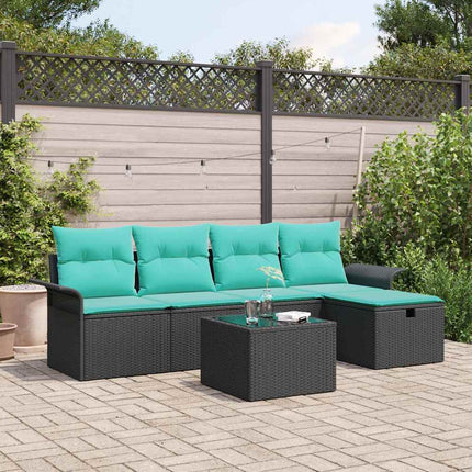 Trädgårdsoffset med kudde med lagring 6 pcs Poly rattan