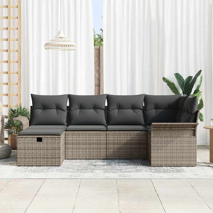 Trädgårdsoffset med kudde med lagring 6 pcs Poly rattan