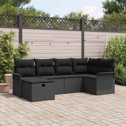 Trädgårdsoffset med kudde med lagring 6 pcs Poly rattan