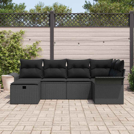 Trädgårdsoffset med kudde med lagring 6 pcs Poly rattan