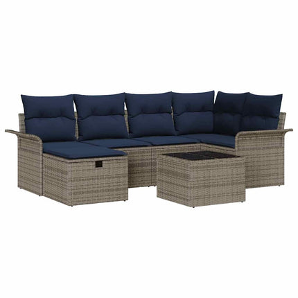 Trädgårdsoffset med kudde med lagring 7 pcs Grå Poly rattan