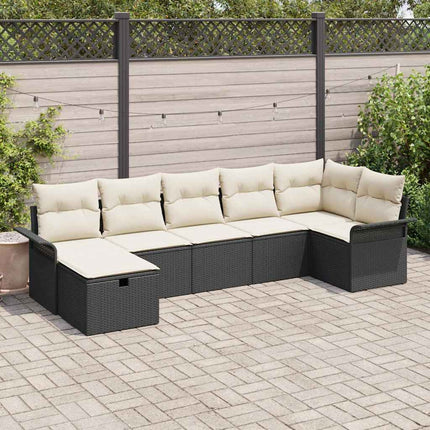 Trädgårdsoffset med kudde med lagring 7 pcs Svart Poly rattan