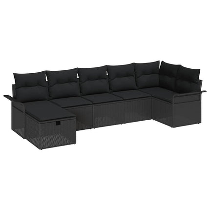 Trädgårdsoffset med kudde med lagring 7 pcs Svart Poly rattan
