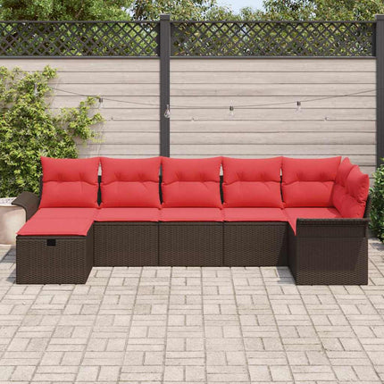 Trädgårdsoffset med kudde med lagring 7 pcs Brun Poly rattan