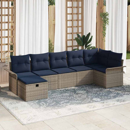 Trädgårdsoffset med kudde med lagring 7 pcs Grå Poly rattan