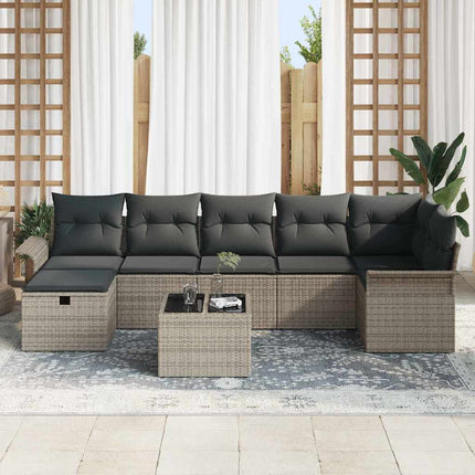 Trädgårdsoffset med kudde med lagring 8 pcs Grå Poly rattan