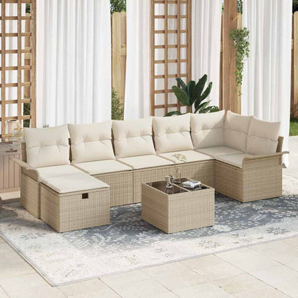Trädgårdsoffset med kudde med lagring 8 pcs Beige Poly rattan
