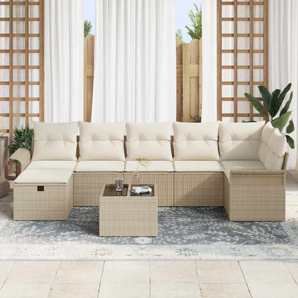 Trädgårdsoffset med kudde med lagring 8 pcs Beige Poly rattan