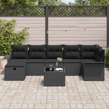 Trädgårdsoffset med kudde med lagring 8 pcs Svart Poly rattan