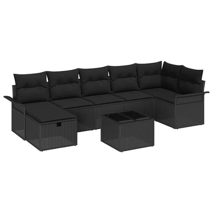 Trädgårdsoffset med kudde med lagring 8 pcs Svart Poly rattan