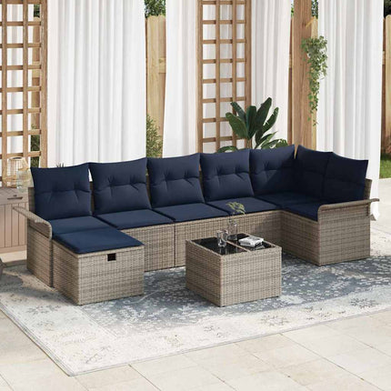 Trädgårdsoffset med kudde med lagring 8 pcs Grå Poly rattan