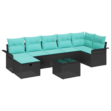 Trädgårdsoffset med kudde med lagring 8 pcs Svart Poly rattan