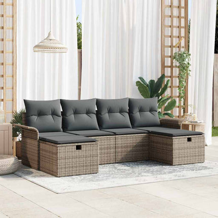 Trädgårdsoffset med kudde med lagring 6 pcs Grå Poly rattan