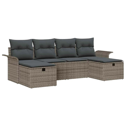 Trädgårdsoffset med kudde med lagring 6 pcs Grå Poly rattan