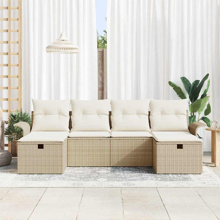 Trädgårdsoffset med kudde med lagring 6 pcs Beige Poly rattan